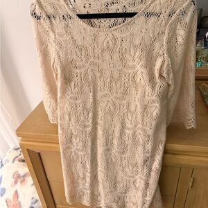 Lace Overlay Boatneck Top in Cream